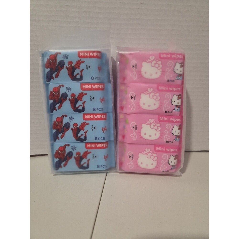 Lot of 2 sets 1 pink, 1 blue, of 8 packs each contains 8 wet wipes Pocket Size